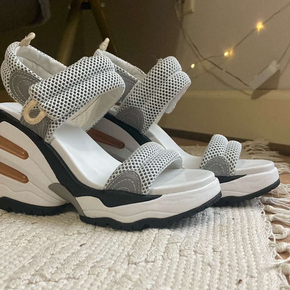 Ash cosmo Women's Mesh Sandals - Black and White- wedge sandals-